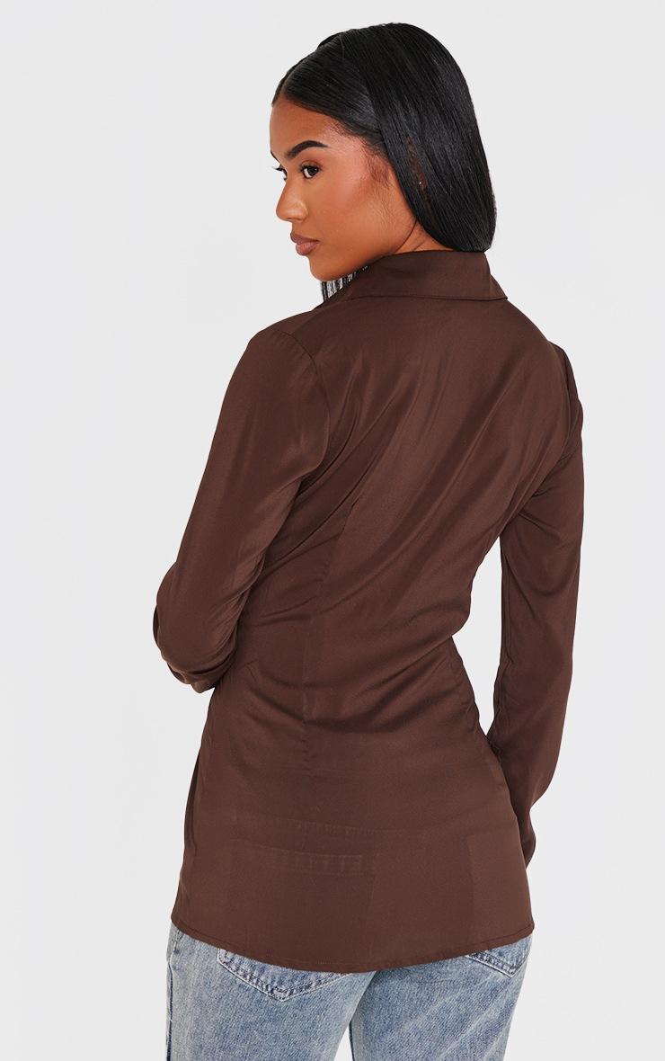 Pretty Little Thing Dark Chocolate Chiffon Fitted Shirt