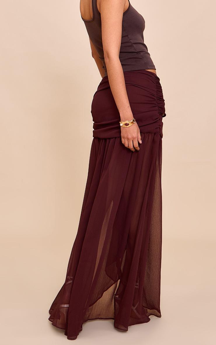 Pretty Little Thing Dark Chocolate Chiffon Lined Tie Front Maxi Skirt