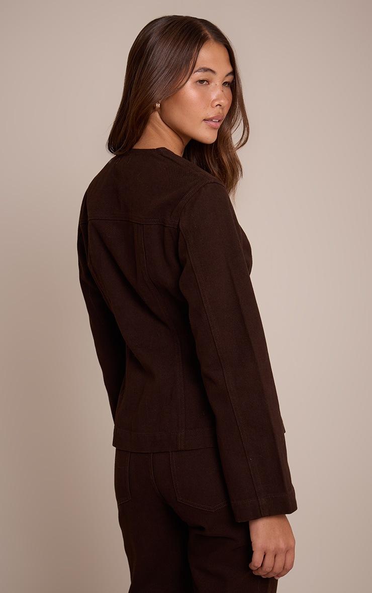 Pretty Little Thing Dark Chocolate Cinched Long Sleeve Denim Jacket