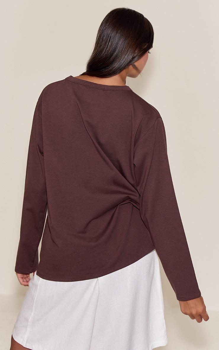 Pretty Little Thing Dark Chocolate Cotton Basic Oversized Long Sleeve T-shirt