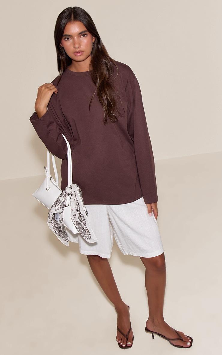 Pretty Little Thing Dark Chocolate Cotton Basic Oversized Long Sleeve T-shirt