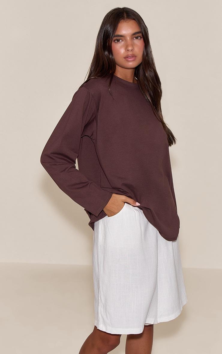 Pretty Little Thing Dark Chocolate Cotton Basic Oversized Long Sleeve T-shirt