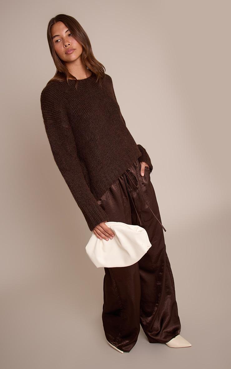 Pretty Little Thing Dark Chocolate Crinkle Satin Slouchy Drawstring Pants