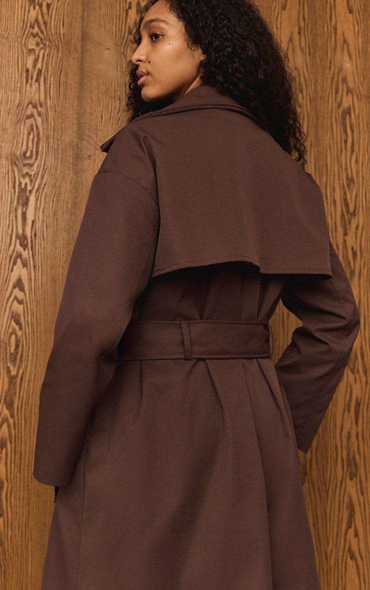 Pretty Little Thing Dark Chocolate Double Collar Tie Waist Trench Coat