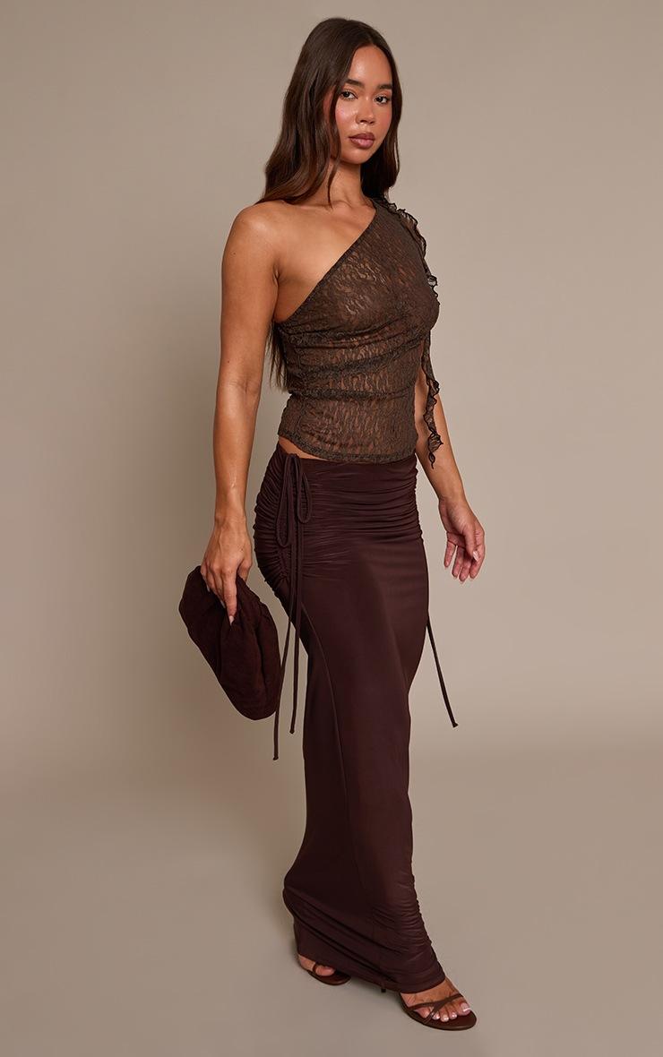 Pretty Little Thing Dark Chocolate Double Layer Slinky Ruched Side Maxi Skirt