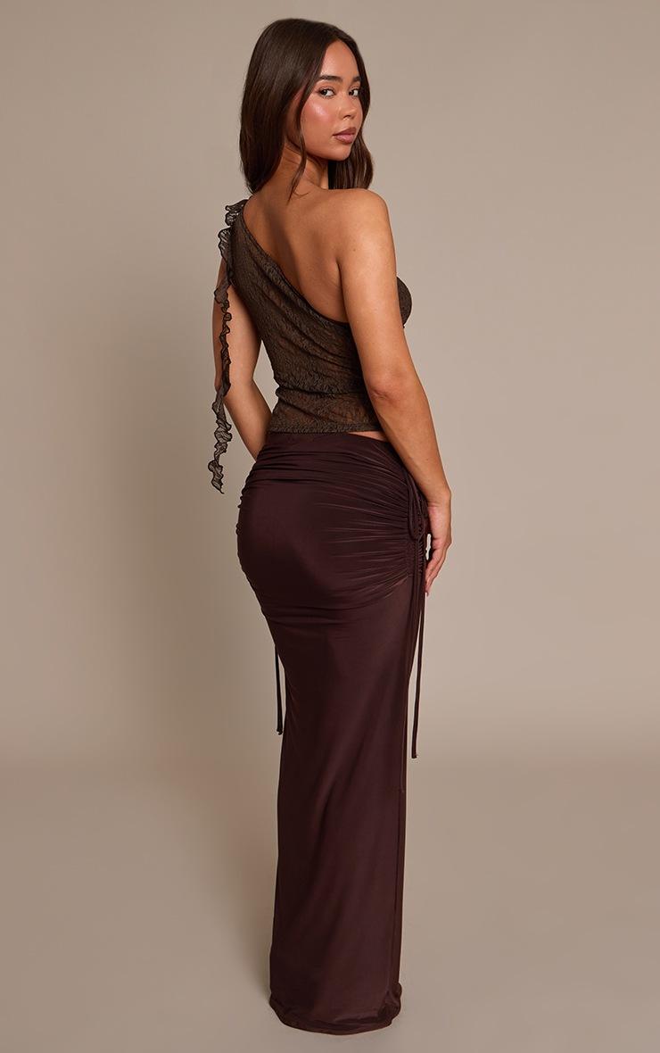 Pretty Little Thing Dark Chocolate Double Layer Slinky Ruched Side Maxi Skirt