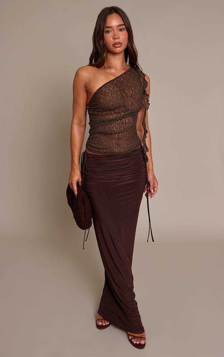 Pretty Little Thing Dark Chocolate Double Layer Slinky Ruched Side Maxi Skirt