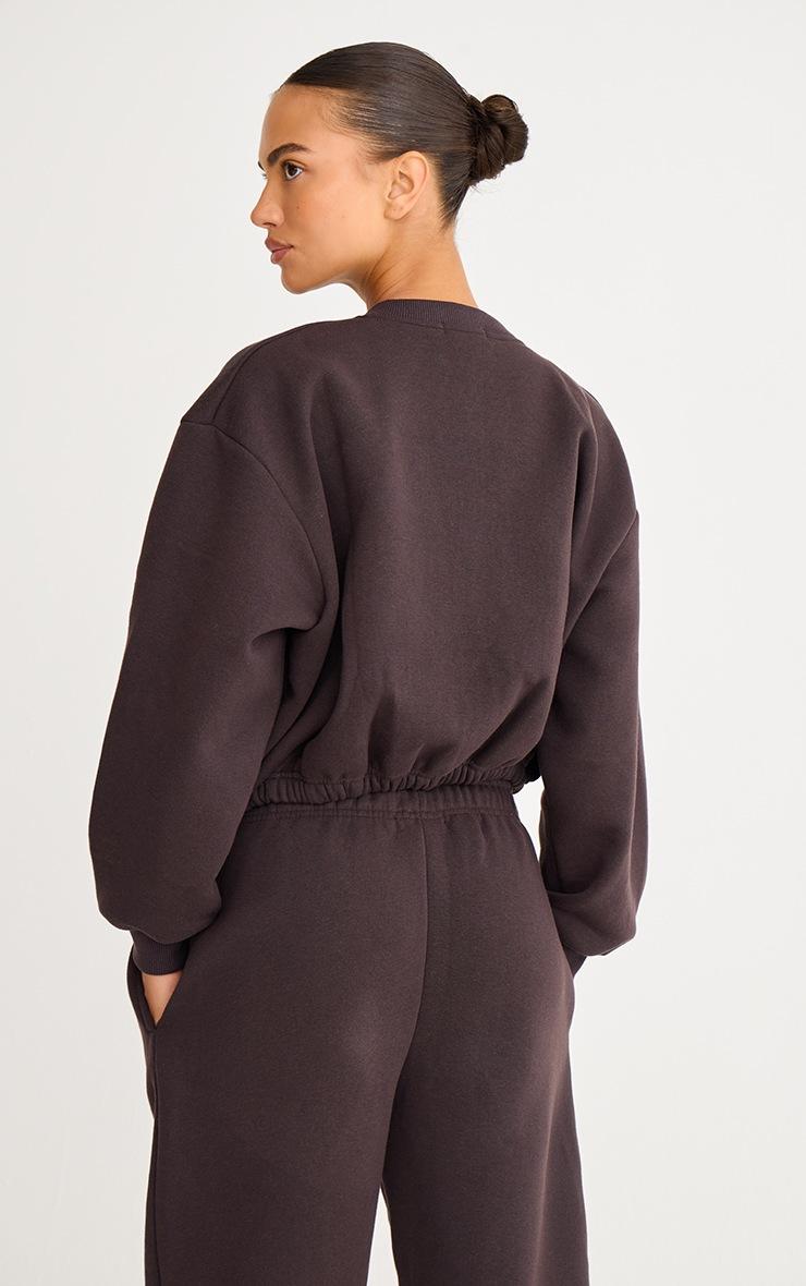 Pretty Little Thing Dark Chocolate Drawcord Waist Cropped Zip Up Sweatshirt