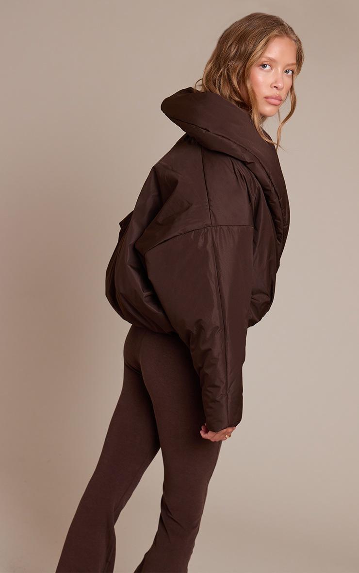 Pretty Little Thing Dark Chocolate Exaggerated Collar Shell Puffer Jacket