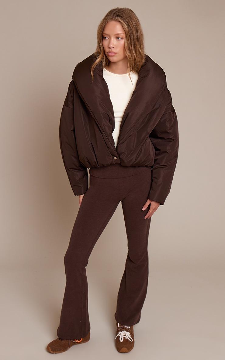 Pretty Little Thing Dark Chocolate Exaggerated Collar Shell Puffer Jacket