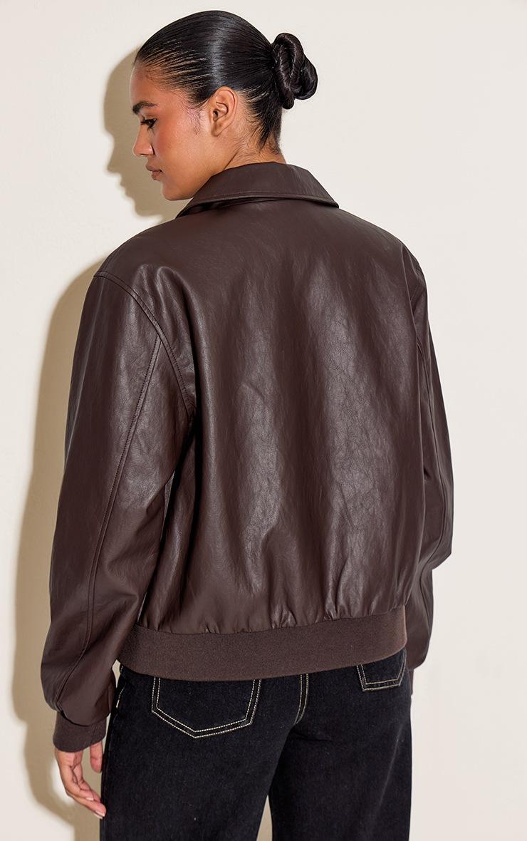 Pretty Little Thing Dark Chocolate Faux Leather Bomber Jacket