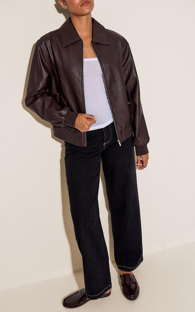 Pretty Little Thing Dark Chocolate Faux Leather Bomber Jacket