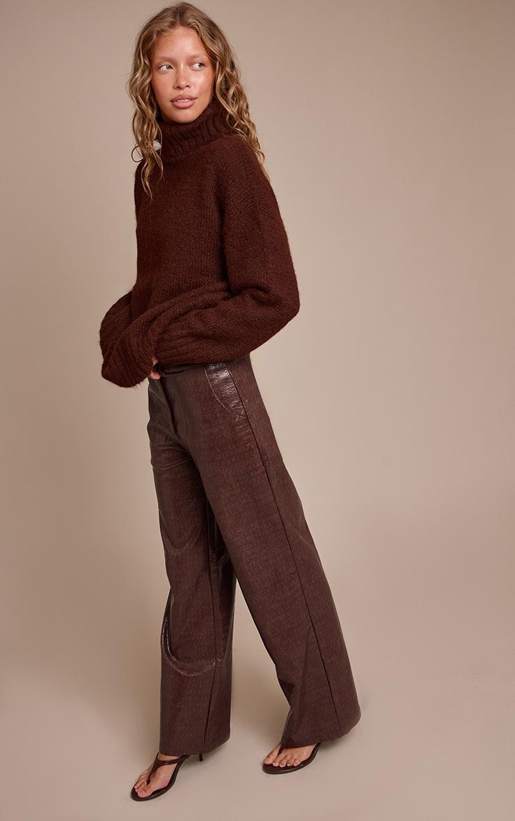Pretty Little Thing Dark Chocolate Faux Leather Croc Print Straight Leg Pants