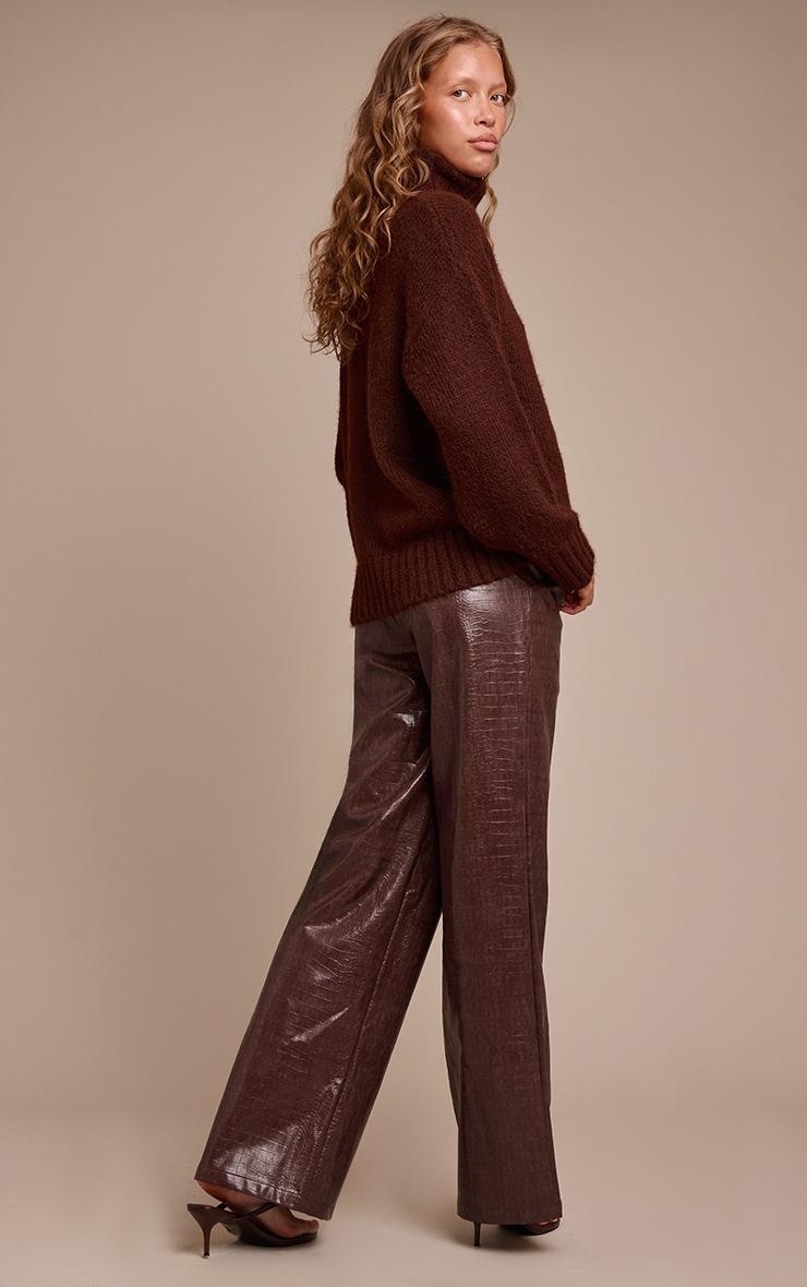 Pretty Little Thing Dark Chocolate Faux Leather Croc Print Straight Leg Pants