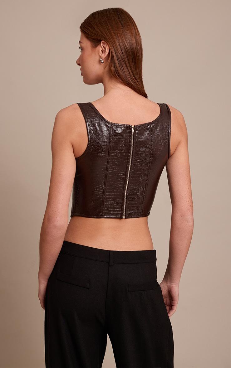 Pretty Little Thing Dark Chocolate Faux Leather Scoop Neck Bonded Corset