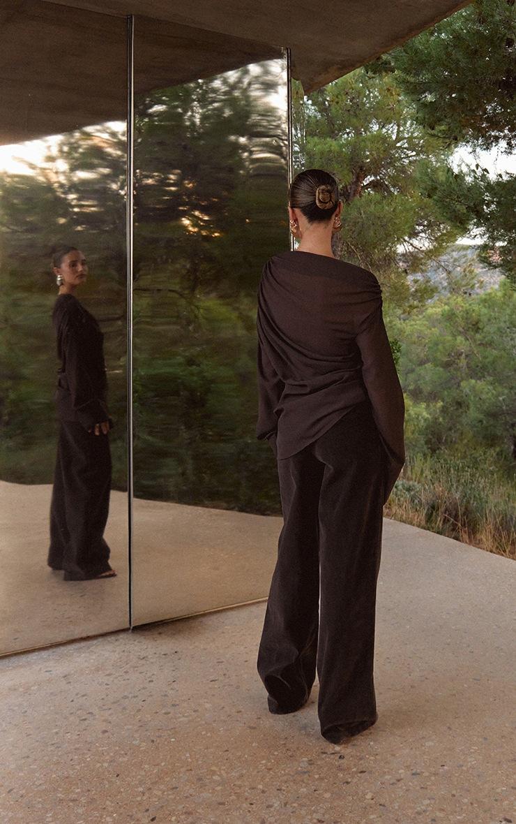 Pretty Little Thing Dark Chocolate Faux Suede Straight Leg Pants