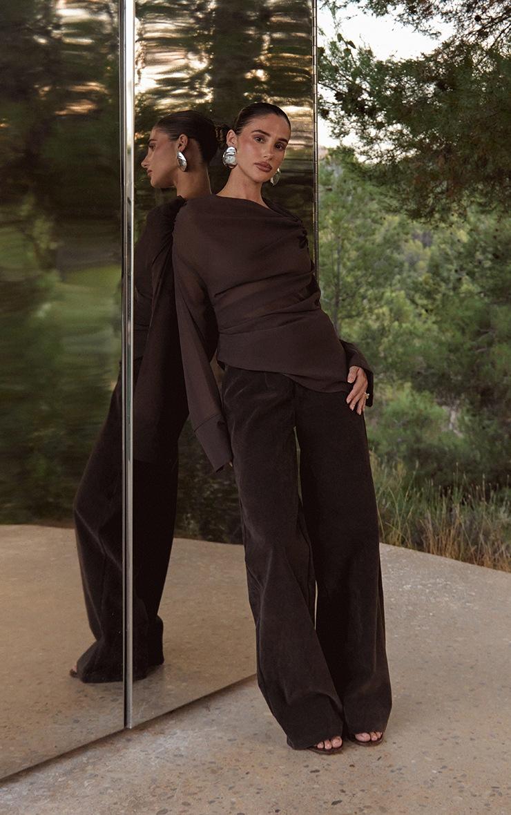 Pretty Little Thing Dark Chocolate Faux Suede Straight Leg Pants