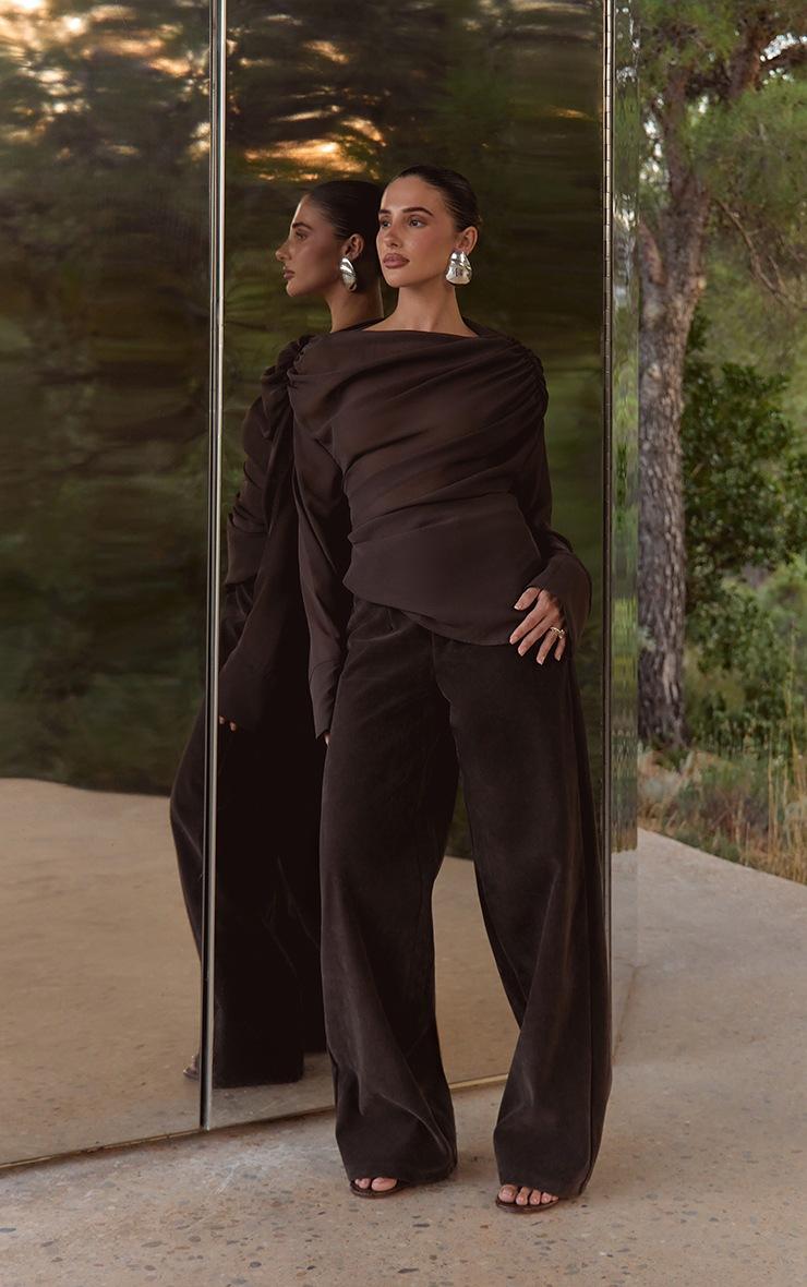 Pretty Little Thing Dark Chocolate Faux Suede Straight Leg Pants