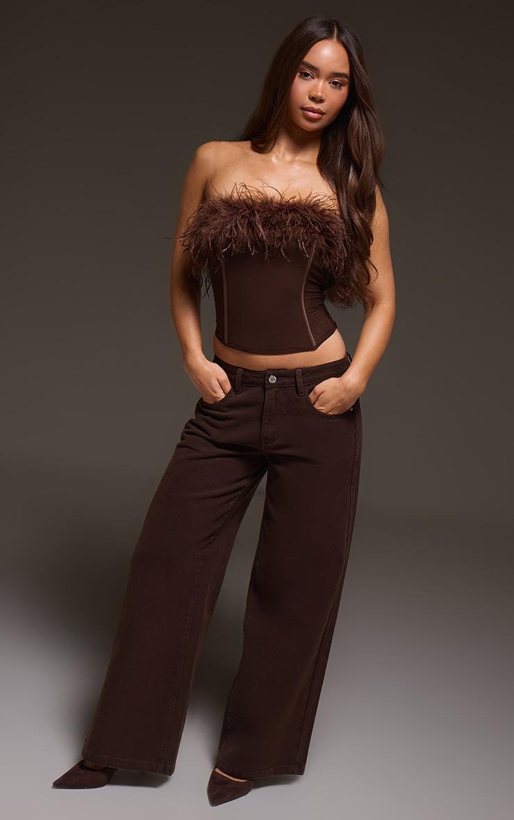 Pretty Little Thing Dark Chocolate Feather Mesh Boned Corset