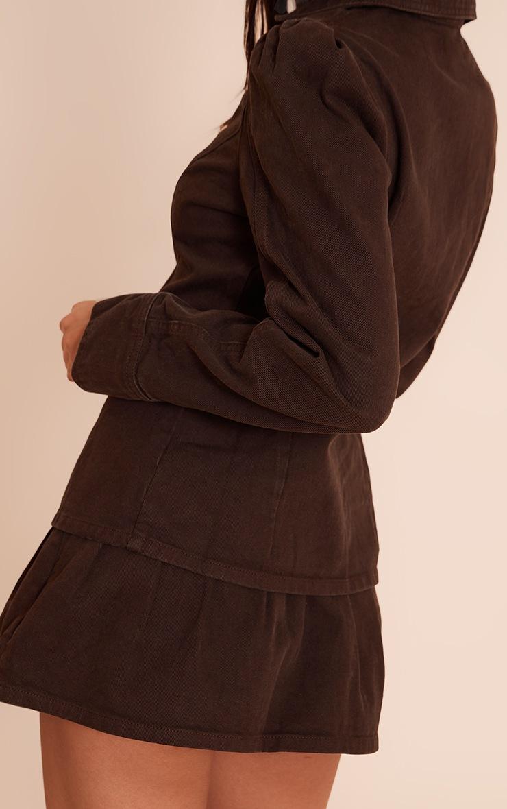 Pretty Little Thing Dark Chocolate Floaty Pleated Denim Mini Skirt