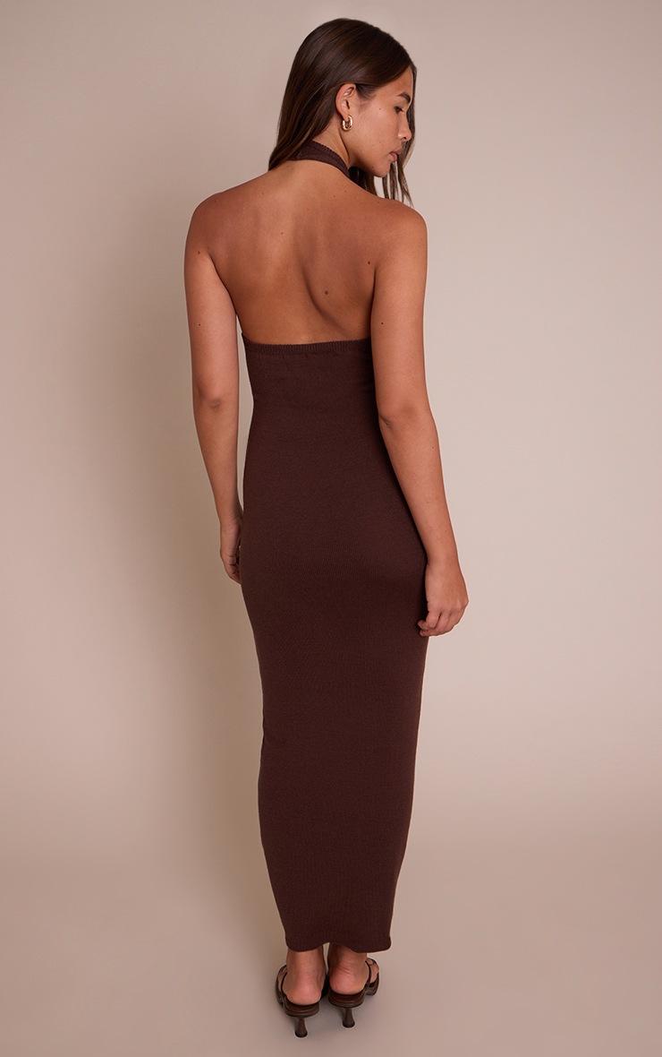 Pretty Little Thing Dark Chocolate Halter Neck Trim Detail Maxi Dress