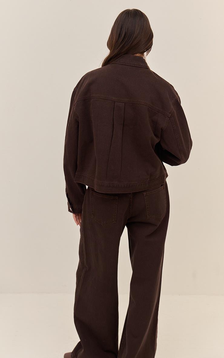 Pretty Little Thing Dark Chocolate Pleat Detail Boxy Denim Jacket