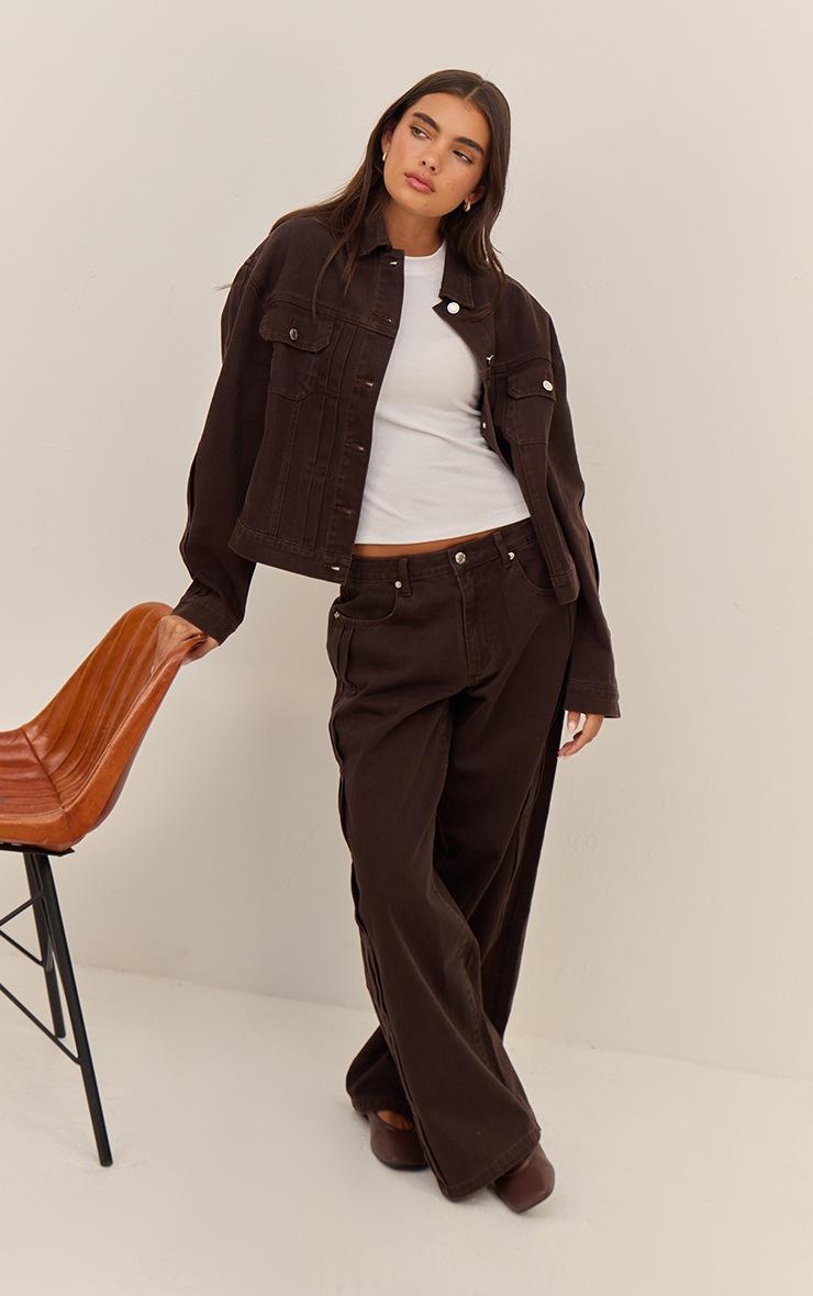 Pretty Little Thing Dark Chocolate Pleat Detail Boxy Denim Jacket