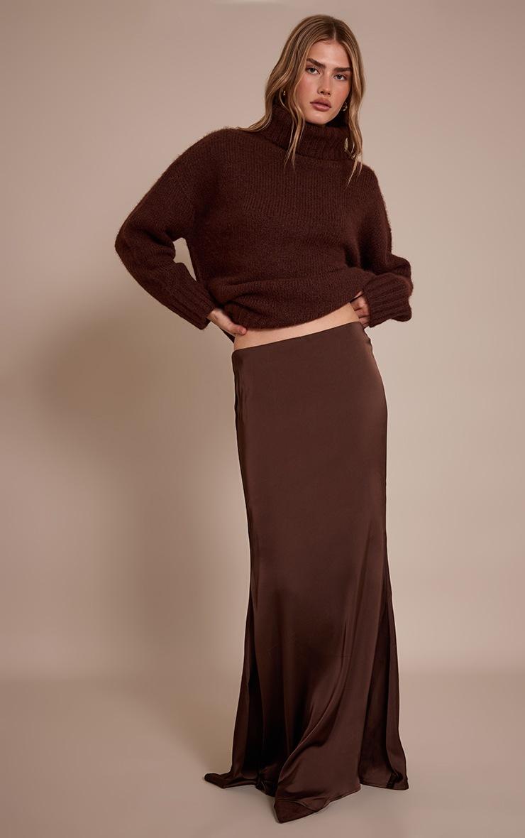 Pretty Little Thing Dark Chocolate Satin Floaty Maxi Skirt