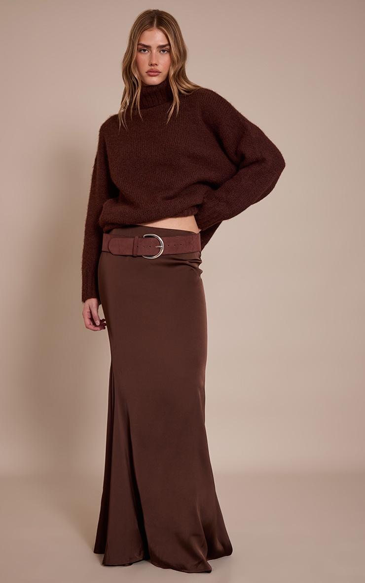 Pretty Little Thing Dark Chocolate Satin Floaty Maxi Skirt