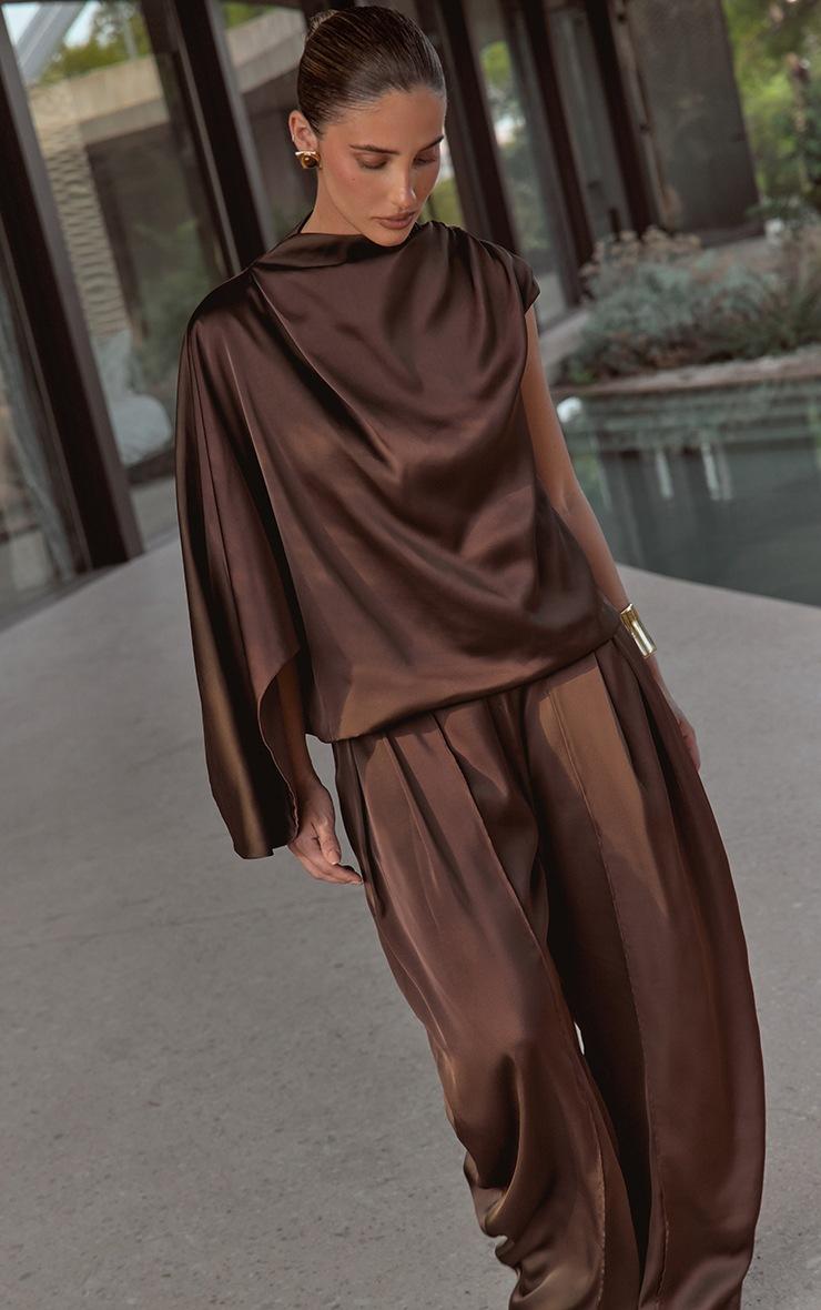 Pretty Little Thing Dark Chocolate Satin Panel Detail Pants