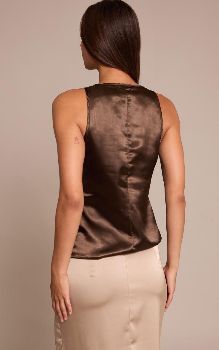 Pretty Little Thing Dark Chocolate Satin Plunge Sleeveless Top