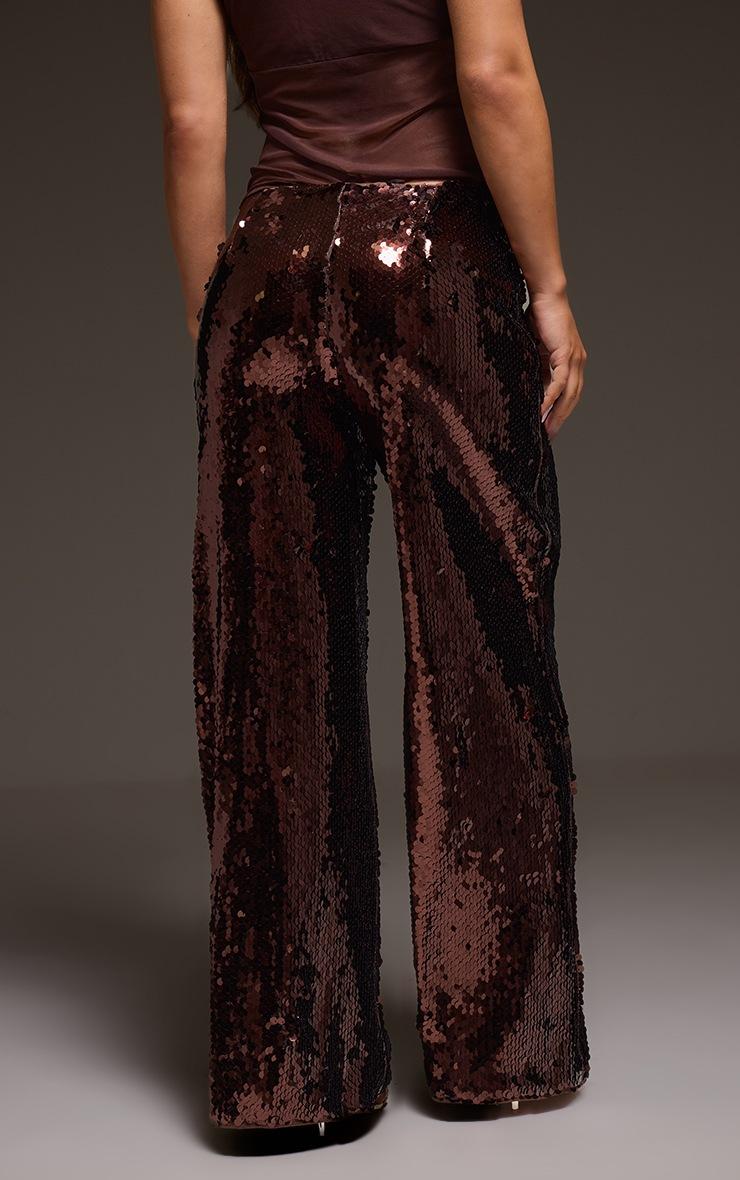 Pretty Little Thing Dark Chocolate Sequin Wide Leg Floaty Pants