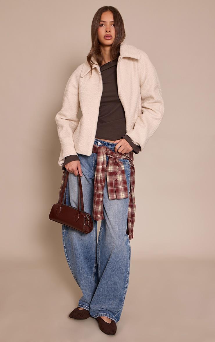 Pretty Little Thing Dark Chocolate Soft Cotton Boat Neck Flared Long Sleeve Top