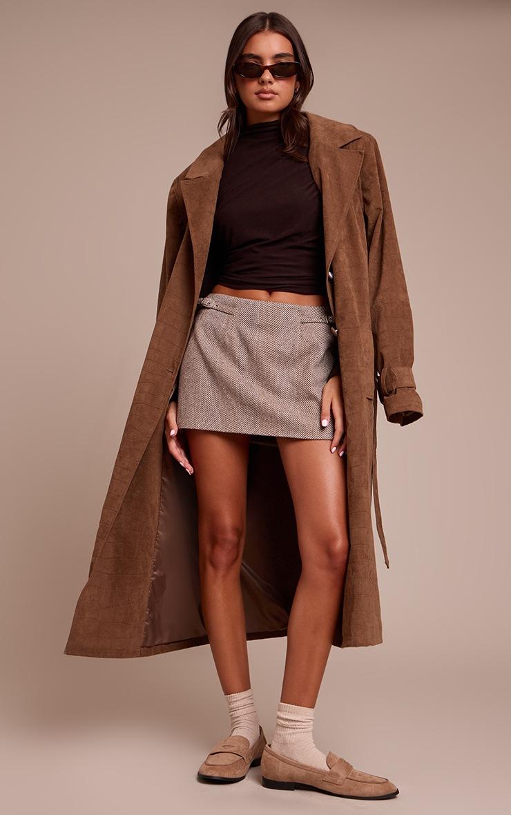 Pretty Little Thing Dark Chocolate Soft Touch High Neck Ruched Detail Long Sleeve Top