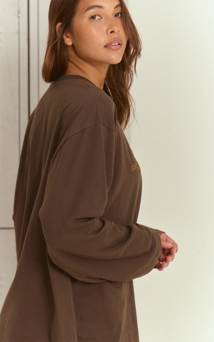 Pretty Little Thing Dark Chocolate Sport Society Cotton Oversized T Shirt