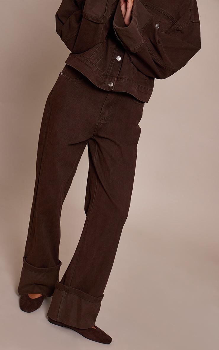 Pretty Little Thing Dark Chocolate Turn Up Hem Jeans
