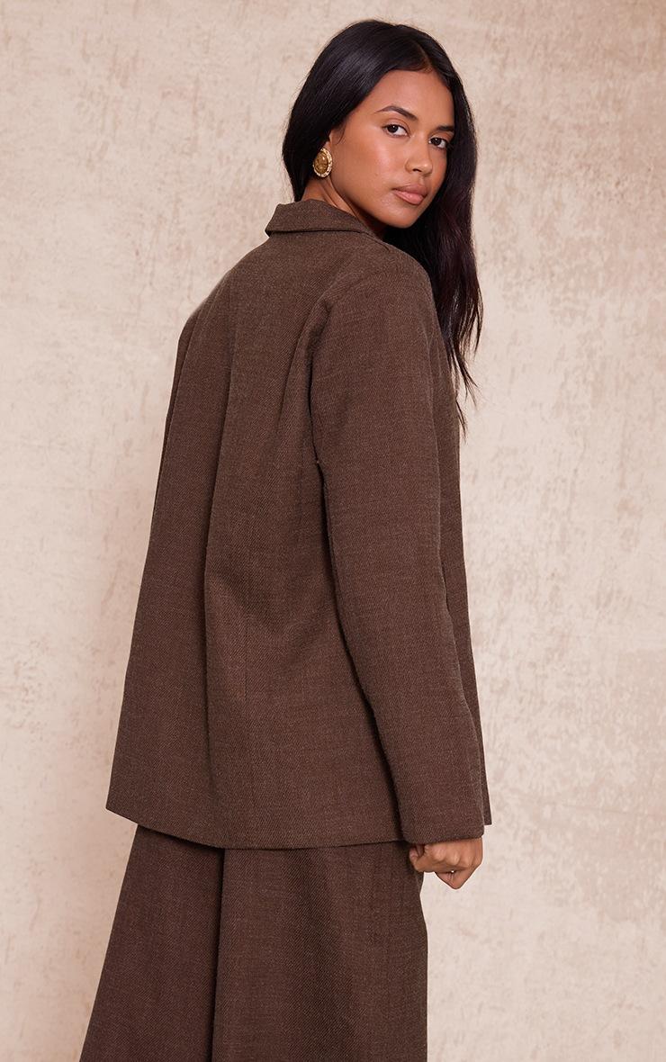 Pretty Little Thing Dark Chocolate Woven Drape Scarf Detail Oversized Blazer