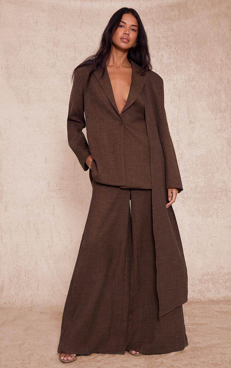 Pretty Little Thing Dark Chocolate Woven Drape Scarf Detail Oversized Blazer