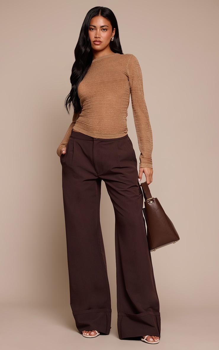 Pretty Little Thing Dark Chocolate Woven Tailored Wide Leg Pleated Pants