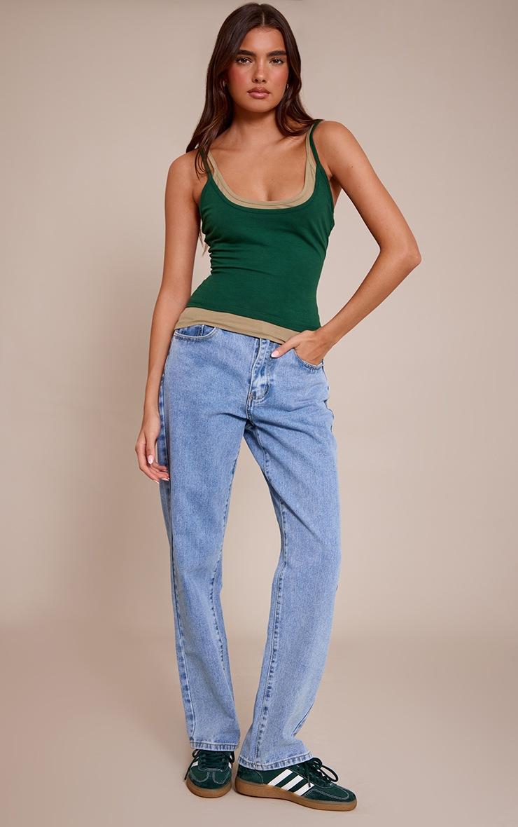 Pretty Little Thing Dark Green Overlay Detail Strappy Vest Top