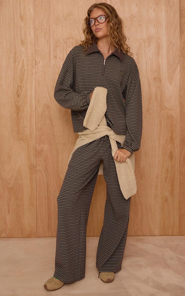 Pretty Little Thing Dark Green Striped Soft Fleece Polo Quarter Zip Sweatshirt