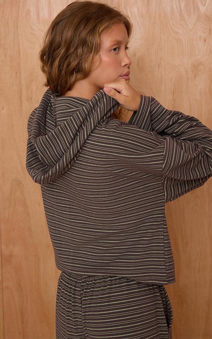 Pretty Little Thing Dark Green Striped Soft Fleece Zip Up Hoodie