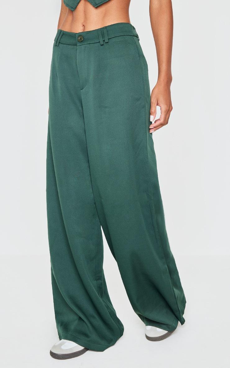 Pretty Little Thing Dark Green Woven Double Belt Loop Suit Pants