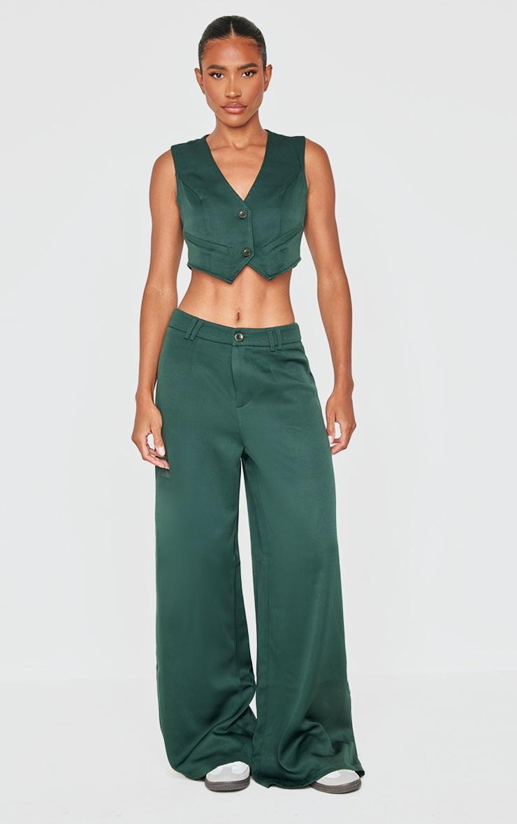 Pretty Little Thing Dark Green Woven Double Belt Loop Suit Pants