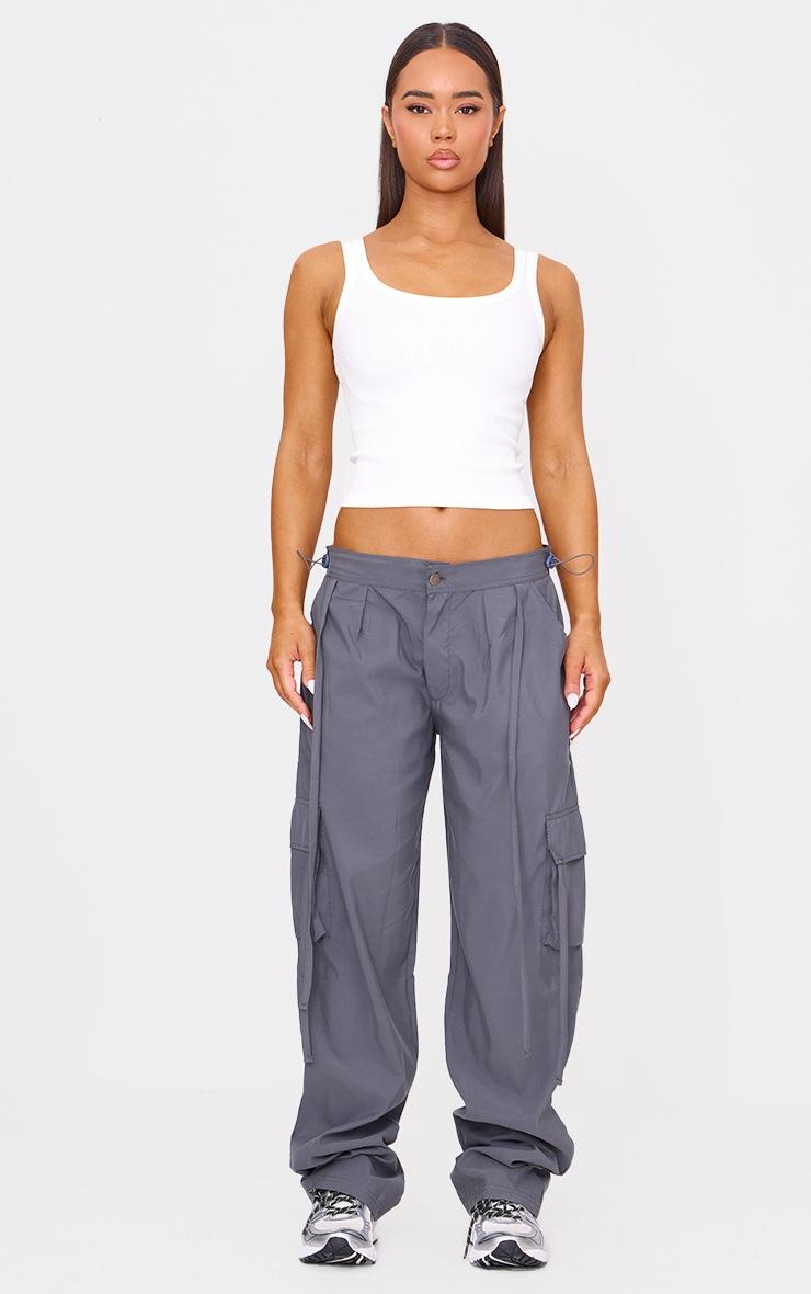 Pretty Little Thing Dark Grey Lightweight Shell Low Rise Cargo Ttrousers