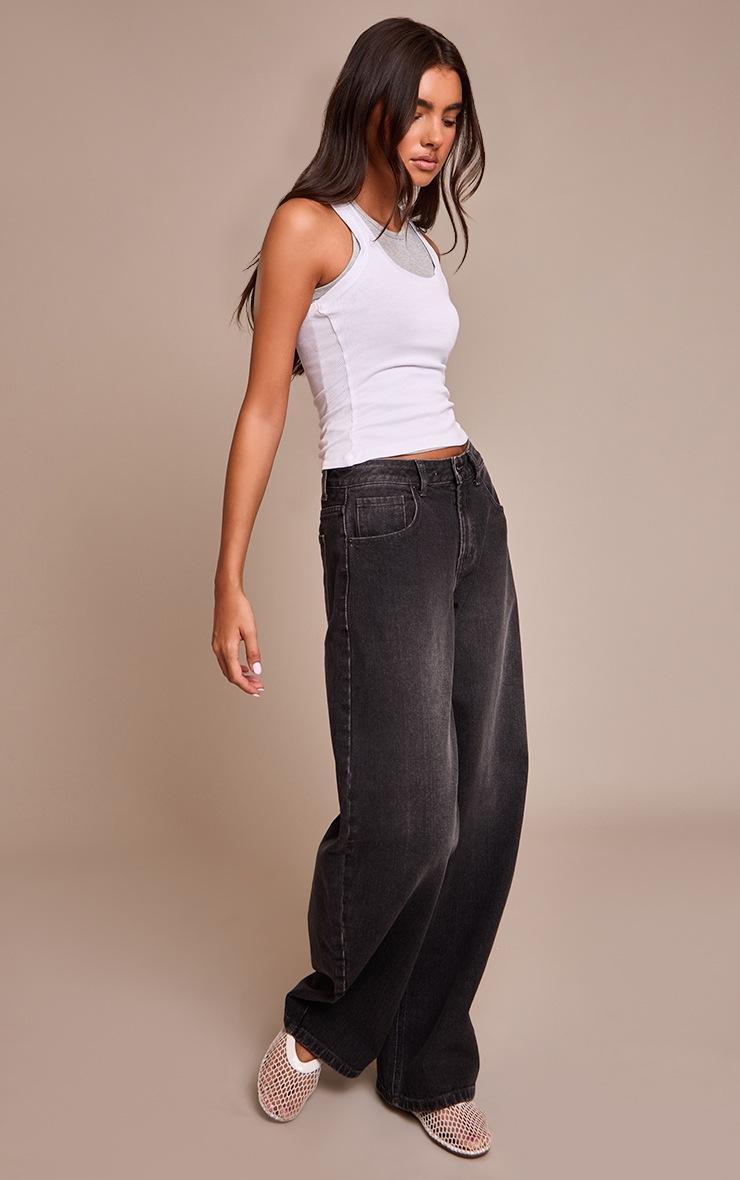 Pretty Little Thing Dark Grey Low Rise Barrel Jeans