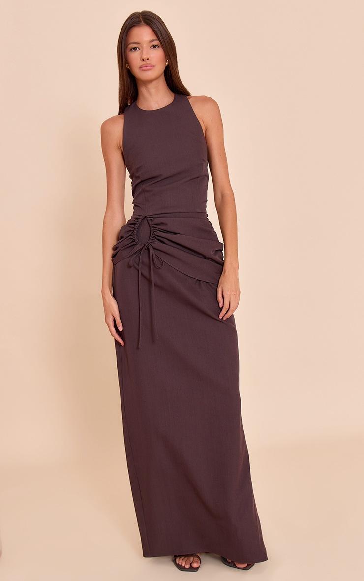 Pretty Little Thing Dark Grey Racer Ruched Maxi Dress
