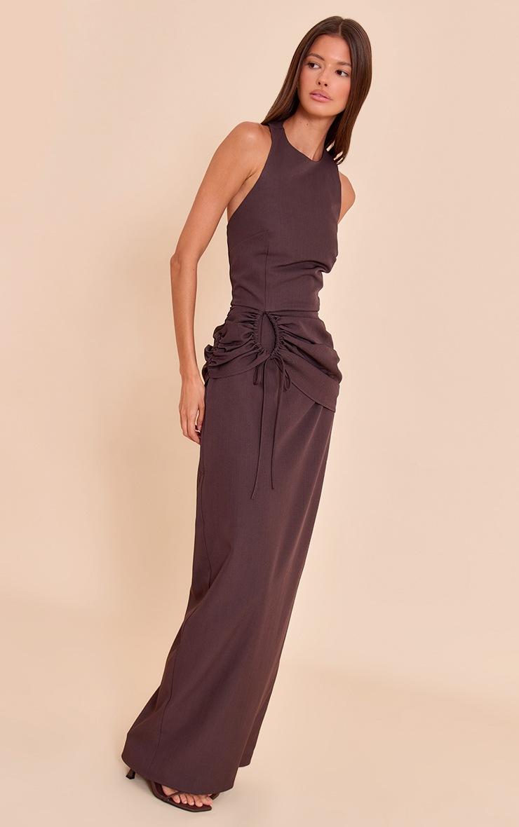 Pretty Little Thing Dark Grey Racer Ruched Maxi Dress