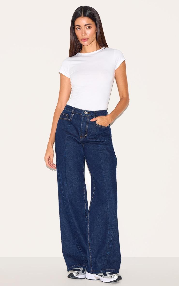 Pretty Little Thing Dark Indigo Seam Detail Wide Leg Jeans