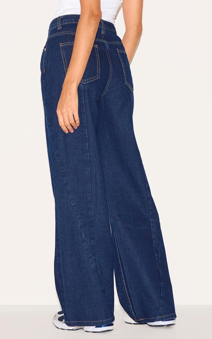Pretty Little Thing Dark Indigo Seam Detail Wide Leg Jeans